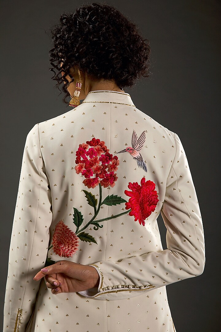 Ivory Embroidered Long Jacket by Rohit Bal at Pernia's Pop Up Shop
