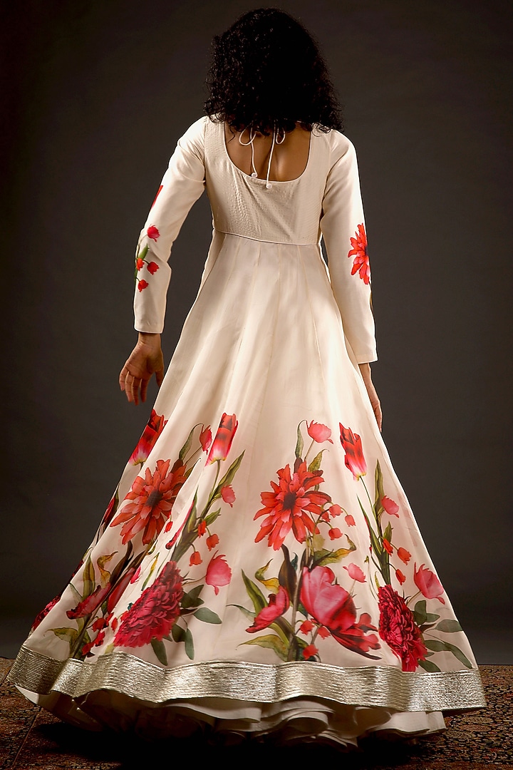Ivory Digital Printed Wedding Anarkali Set by Rohit Bal at Pernia's Pop Up Shop