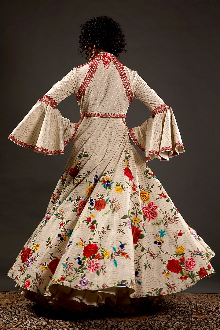 Ivory Printed & Embroidered Bridal Anarkali Set by Rohit Bal at Pernia's Pop Up Shop