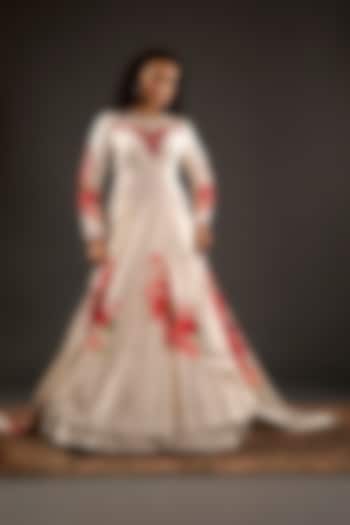 Ivory Printed & Embroidered Anarkali Set by Rohit Bal