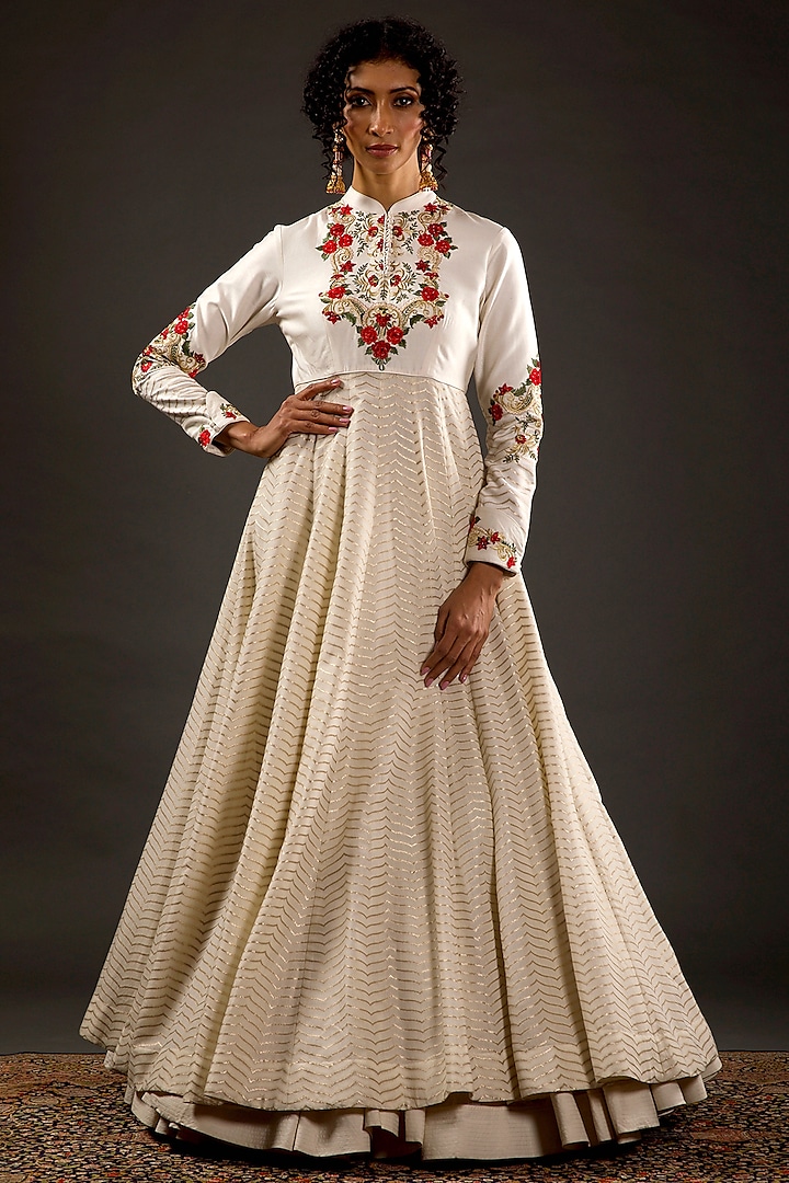 Ivory Embroidered Anarkali Set by Rohit Bal