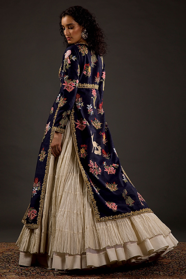 Indigo Embroidered Bridal Anarkali Set by Rohit Bal at Pernia's Pop Up Shop