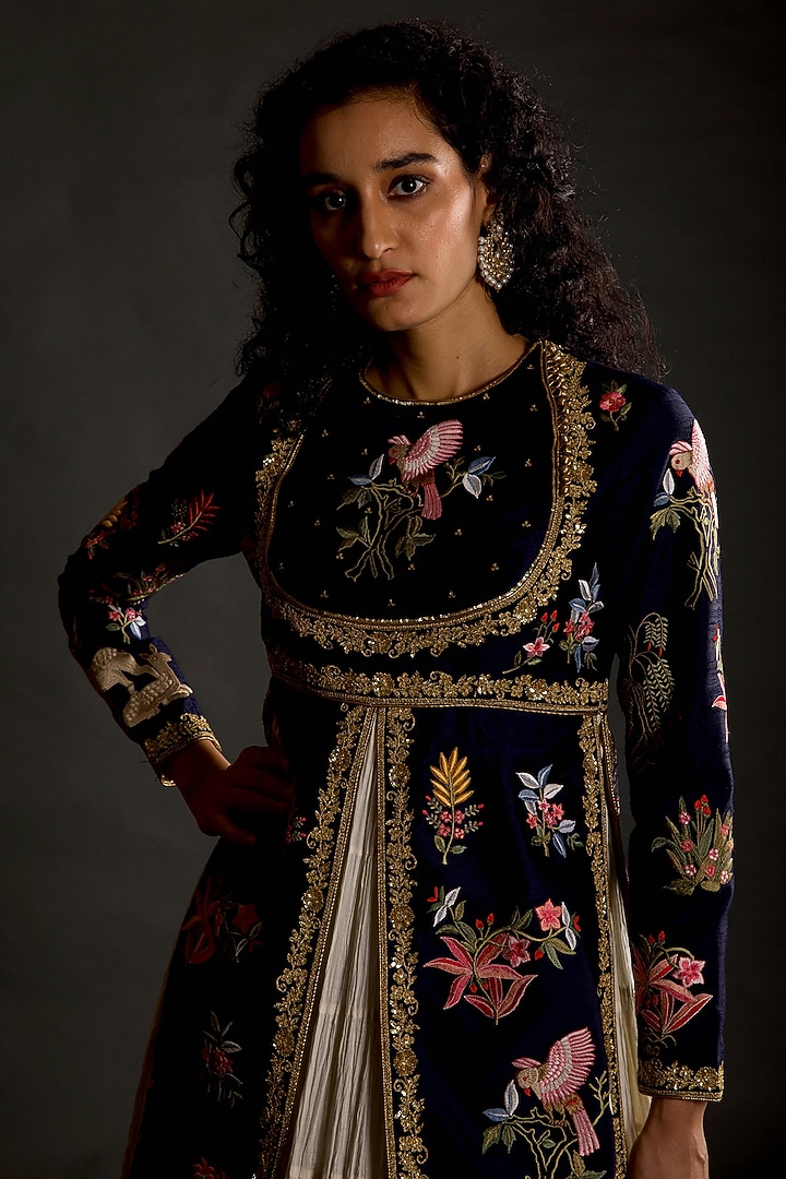 Indigo Embroidered Bridal Anarkali Set by Rohit Bal at Pernia's Pop Up Shop
