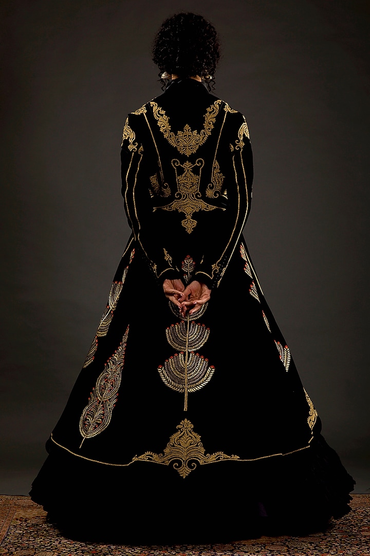 Black Hand Embroidered Long Jacket by Rohit Bal at Pernia's Pop Up Shop