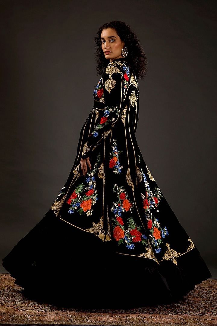 Black Hand-Embroidered Long Jacket by Rohit Bal at Pernia's Pop Up Shop