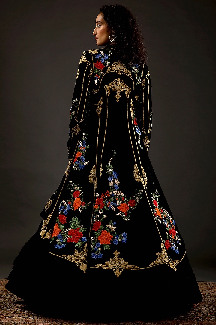 Black Hand-Embroidered Long Jacket by Rohit Bal at Pernia's Pop Up Shop