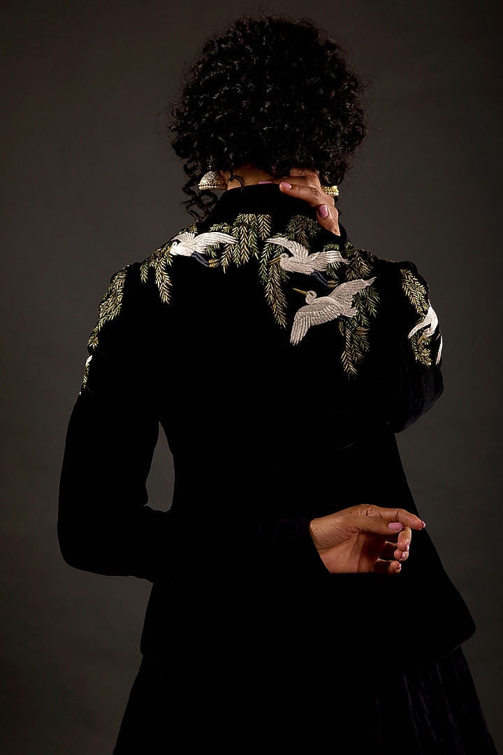 Black Embroidered Short Jacket by Rohit Bal at Pernia's Pop Up Shop