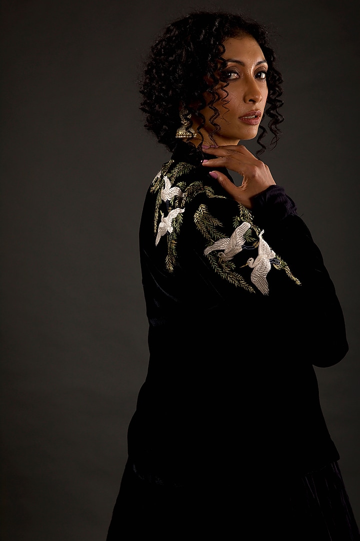 Black Embroidered Short Jacket by Rohit Bal at Pernia's Pop Up Shop