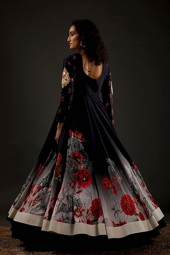 Black Ombre Digital Printed Wedding Anarkali Set by Rohit Bal at Pernia's Pop Up Shop