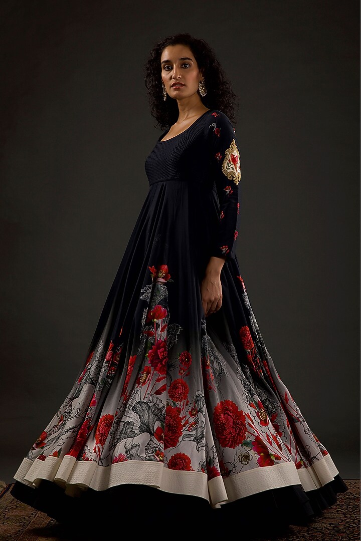 Black Ombre Digital Printed Wedding Anarkali Set by Rohit Bal at Pernia's Pop Up Shop