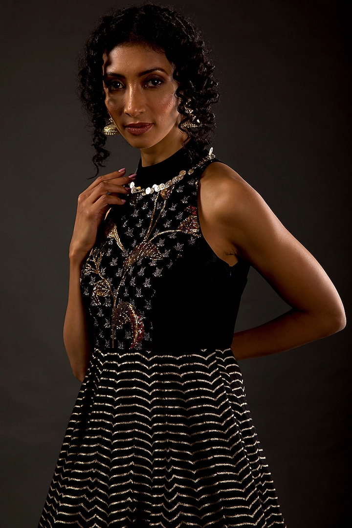 Black Silk Velvet Bridal Anarkali Set by Rohit Bal at Pernia's Pop Up Shop