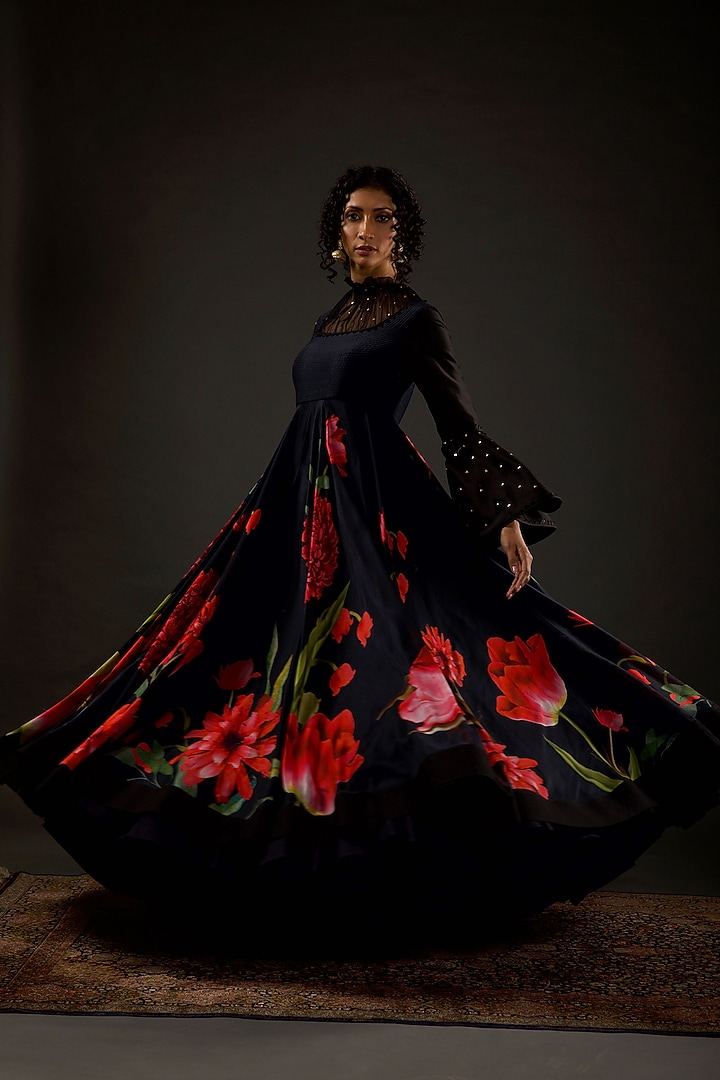 Black Cotton Wedding Anarkali Set by Rohit Bal at Pernia's Pop Up Shop