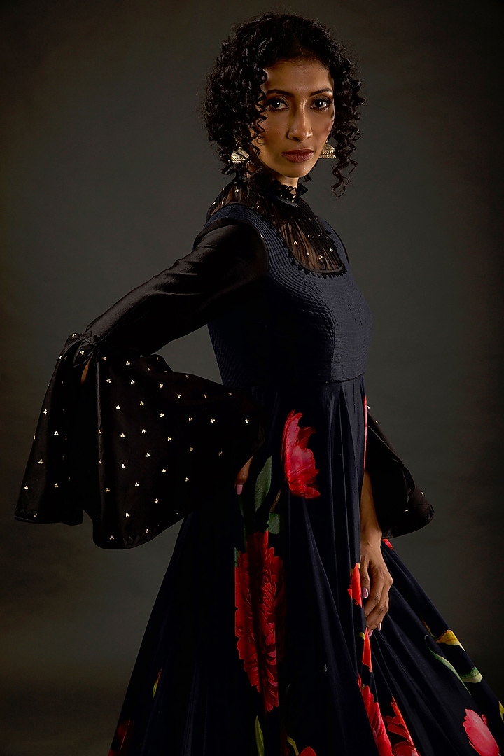 Black Cotton Wedding Anarkali Set by Rohit Bal at Pernia's Pop Up Shop
