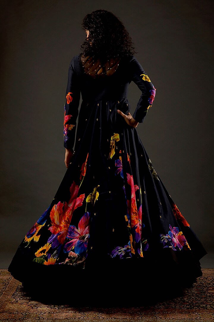 Black Chanderi Silk Wedding Anarkali Set by Rohit Bal at Pernia's Pop Up Shop