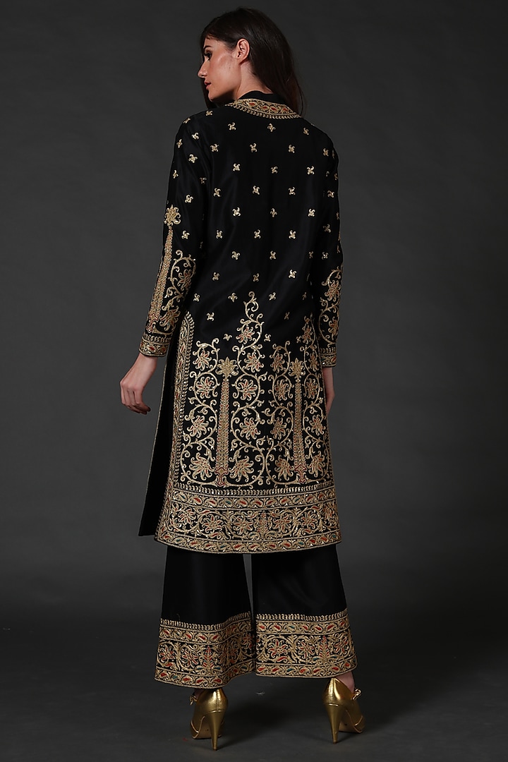 Black Machine & Hand Embroidered Kurta Set by Rohit Bal at Pernia's Pop Up Shop