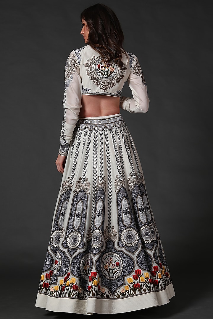 Ivory Bridal Lehenga Set With Machine Embroidery by Rohit Bal at Pernia's Pop Up Shop
