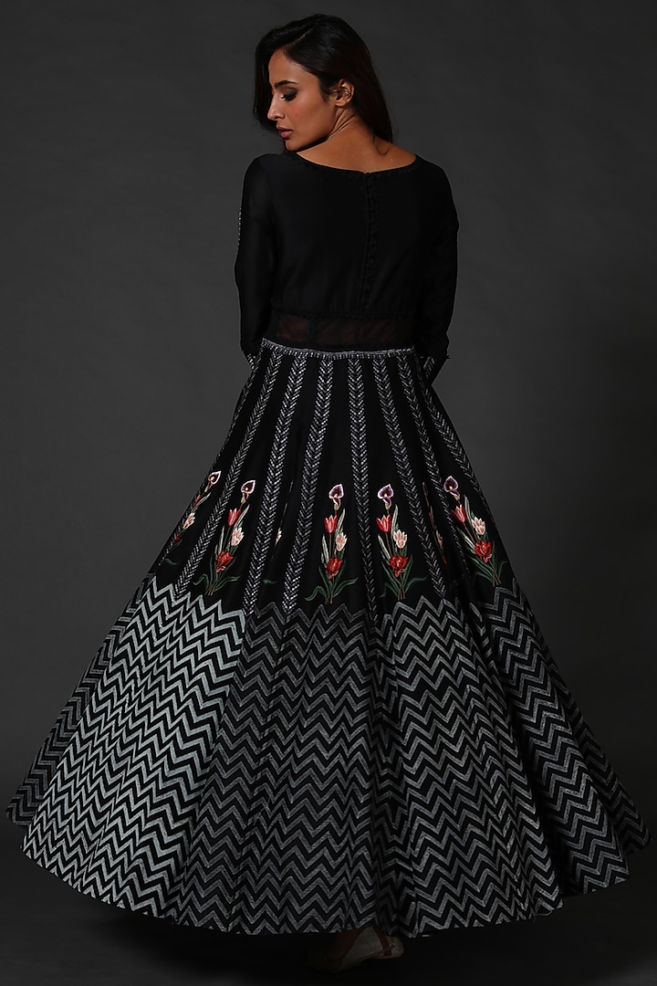Black Machine & Hand Embroidered Bridal Anarkali Set by Rohit Bal at Pernia's Pop Up Shop
