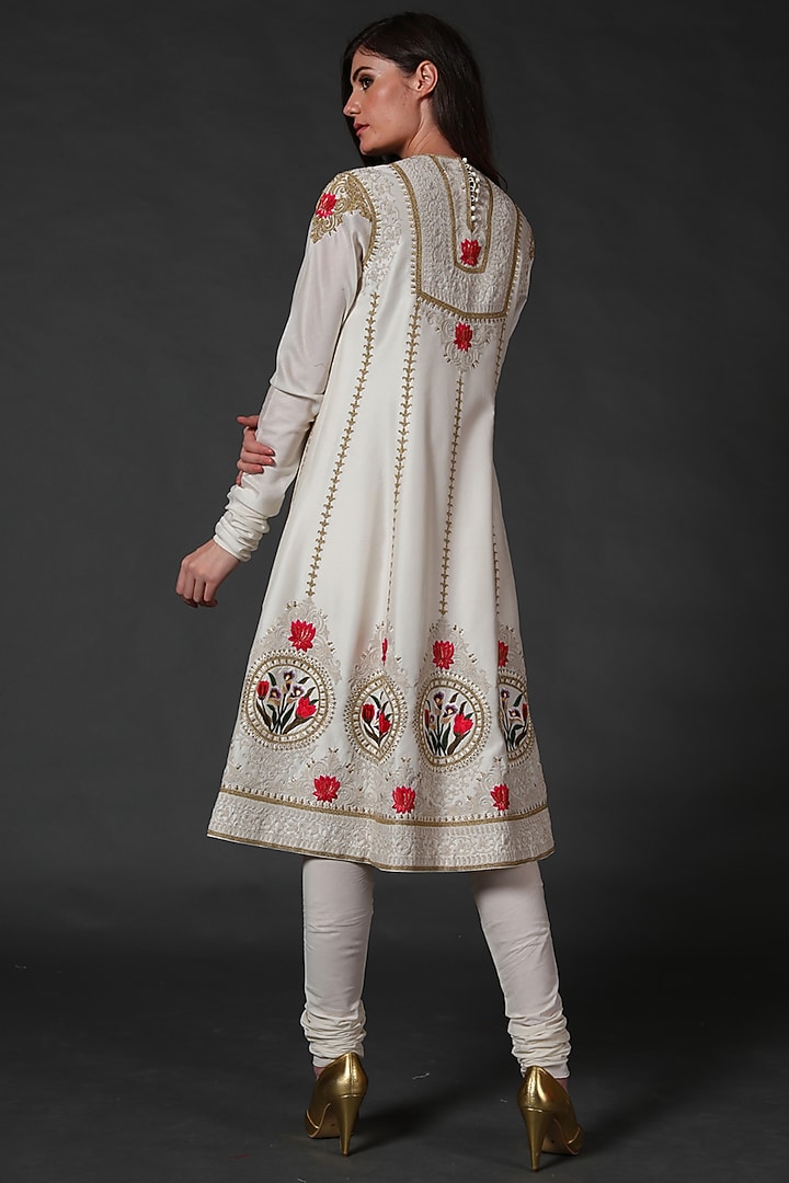 Ivory Machine & Hand Embroidered Kurta Set by Rohit Bal at Pernia's Pop Up Shop