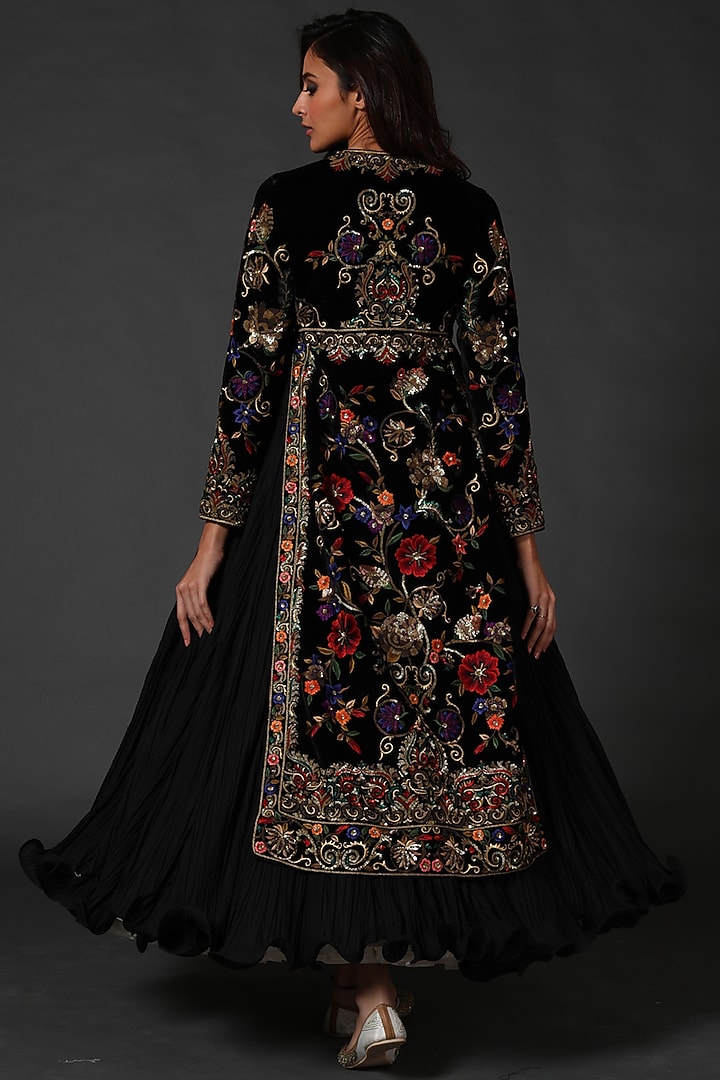 Black Machine & Hand Embroidered Bridal Anarkali Set by Rohit Bal at Pernia's Pop Up Shop