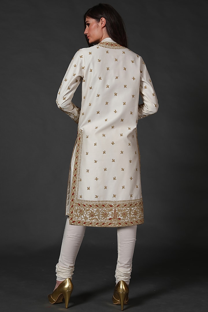 Ivory Machine And Hand Embroidered Kurta Set by Rohit Bal at Pernia's Pop Up Shop
