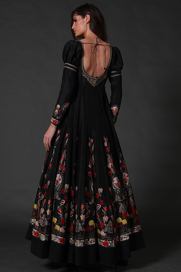 Black Digital Printed Bridal Anarkali Set by Rohit Bal at Pernia's Pop Up Shop