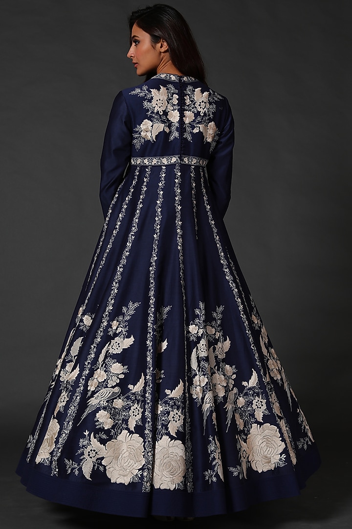 Indigo Blue Machine Embroidered Bridal Anarkali Set by Rohit Bal at Pernia's Pop Up Shop
