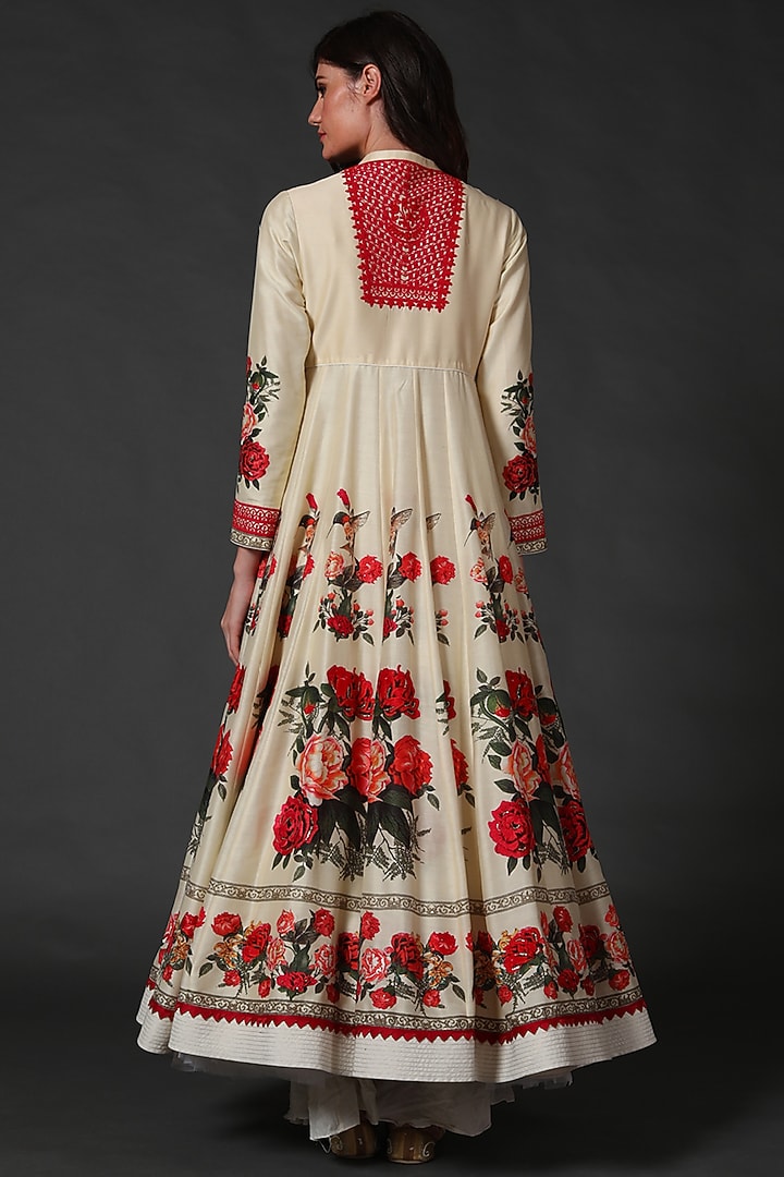Ivory Digital Printed Bridal Anarkali Set by Rohit Bal at Pernia's Pop Up Shop