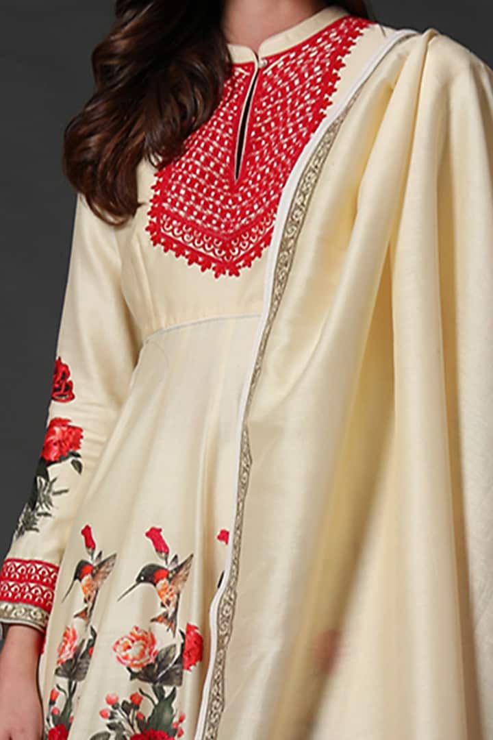 Ivory Digital Printed Bridal Anarkali Set by Rohit Bal at Pernia's Pop Up Shop