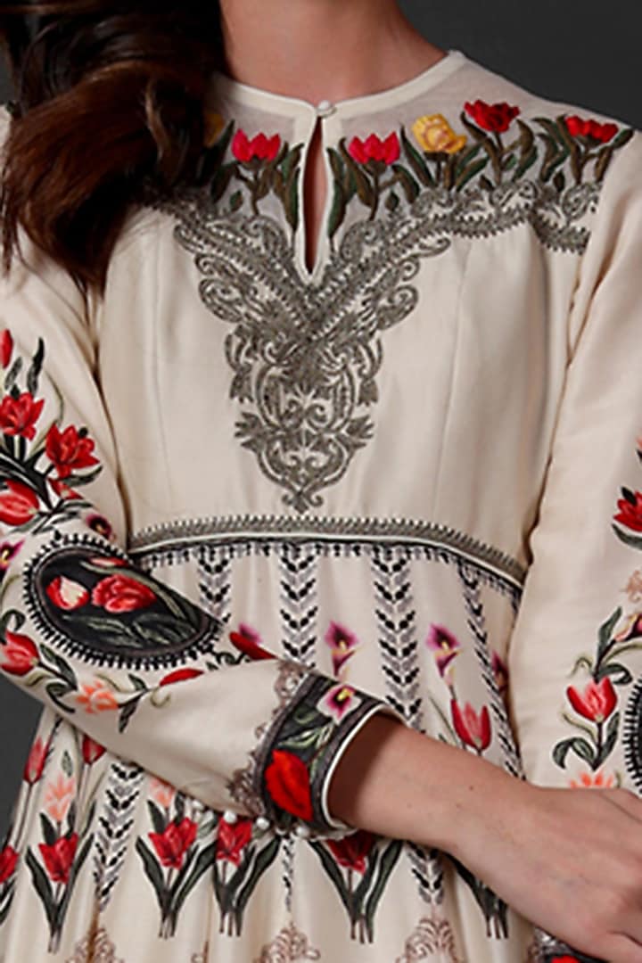 Ivory Bridal Anarkali Set With Digital Print by Rohit Bal at Pernia's Pop Up Shop