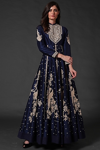 Indigo Blue Embroidered Anarkali Set by Rohit Bal