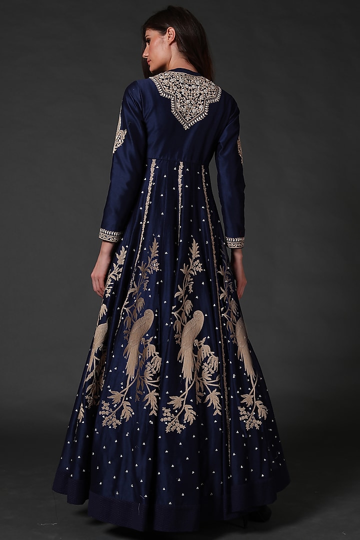 Indigo Blue Embroidered Bridal Anarkali Set by Rohit Bal at Pernia's Pop Up Shop