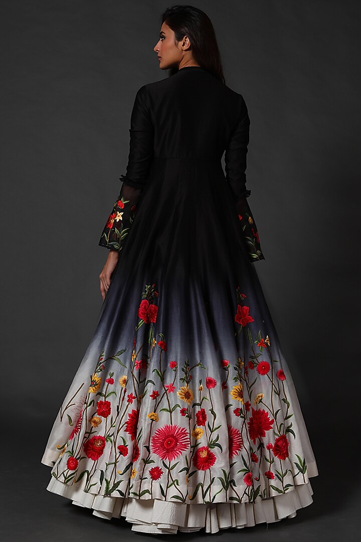 Black Ombre Machine Embroidered Bridal Anarkali Set by Rohit Bal at Pernia's Pop Up Shop