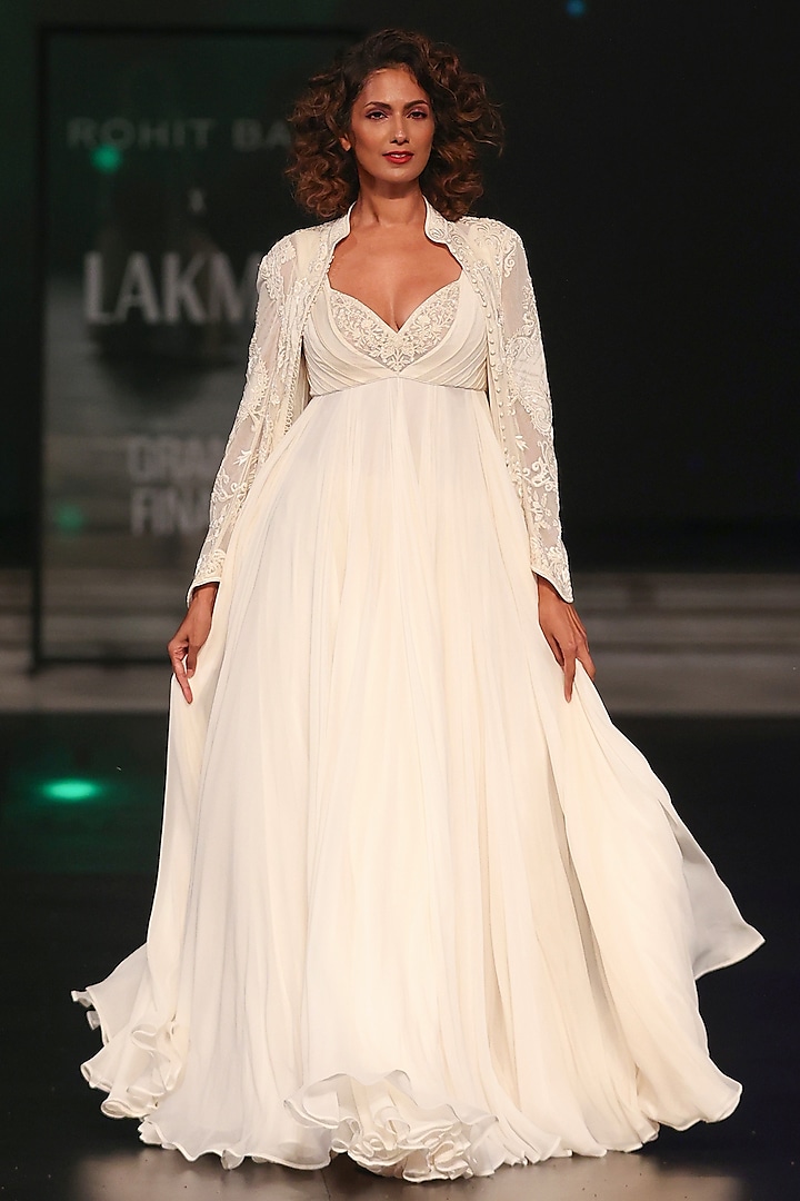 Ivory Chiffon Bridal Anarkali Set by Rohit Bal at Pernia's Pop Up Shop