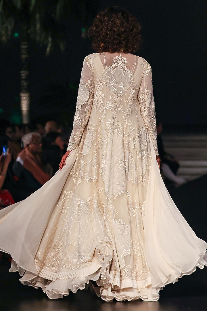 Ivory Chiffon Bridal Anarkali Set by Rohit Bal at Pernia's Pop Up Shop