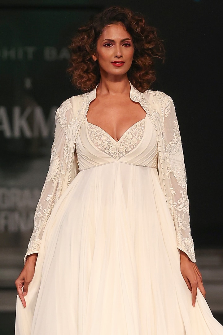 Ivory Chiffon Bridal Anarkali Set by Rohit Bal at Pernia's Pop Up Shop