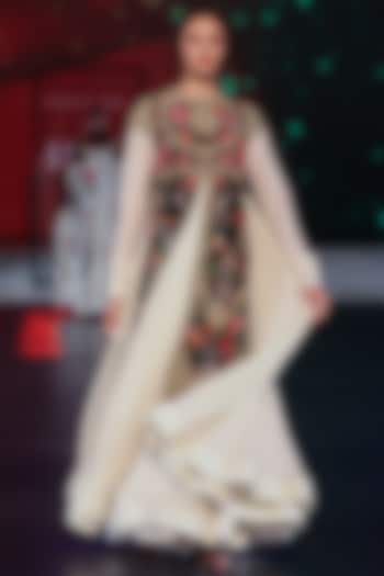 Ivory & Black Chanderi Resham Embroidered Bridal Anarkali Set by Rohit Bal at Pernia's Pop Up Shop