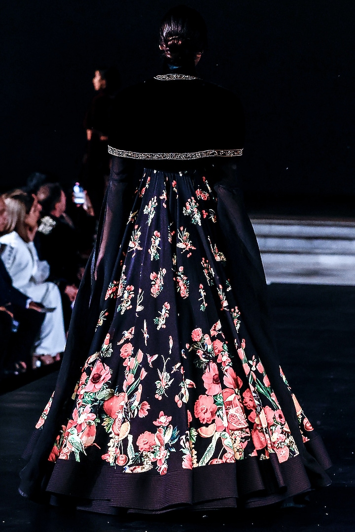 Black Chanderi Hand Embroidered Bridal Anarkali Set by Rohit Bal at Pernia's Pop Up Shop