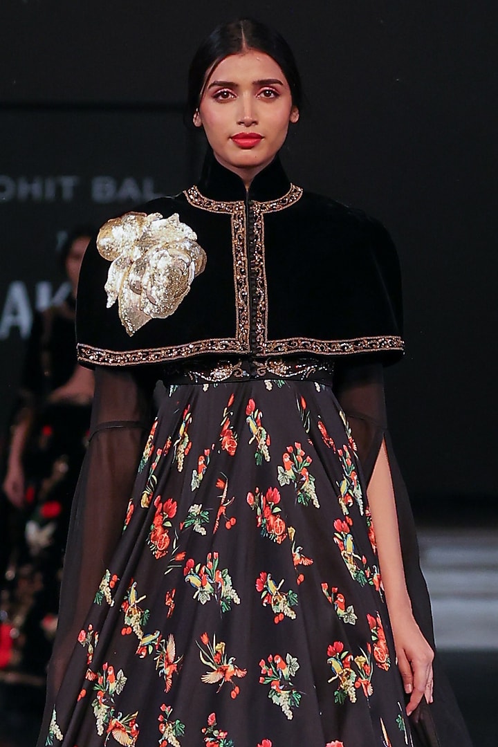 Black Chanderi Hand Embroidered Bridal Anarkali Set by Rohit Bal at Pernia's Pop Up Shop