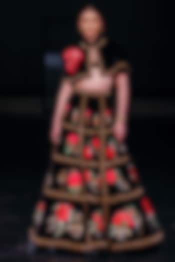 Black Velvet Hand & Machine Embroidered Bridal lehenga for 22 Lehenga Set by Rohit Bal at Pernia's Pop Up Shop