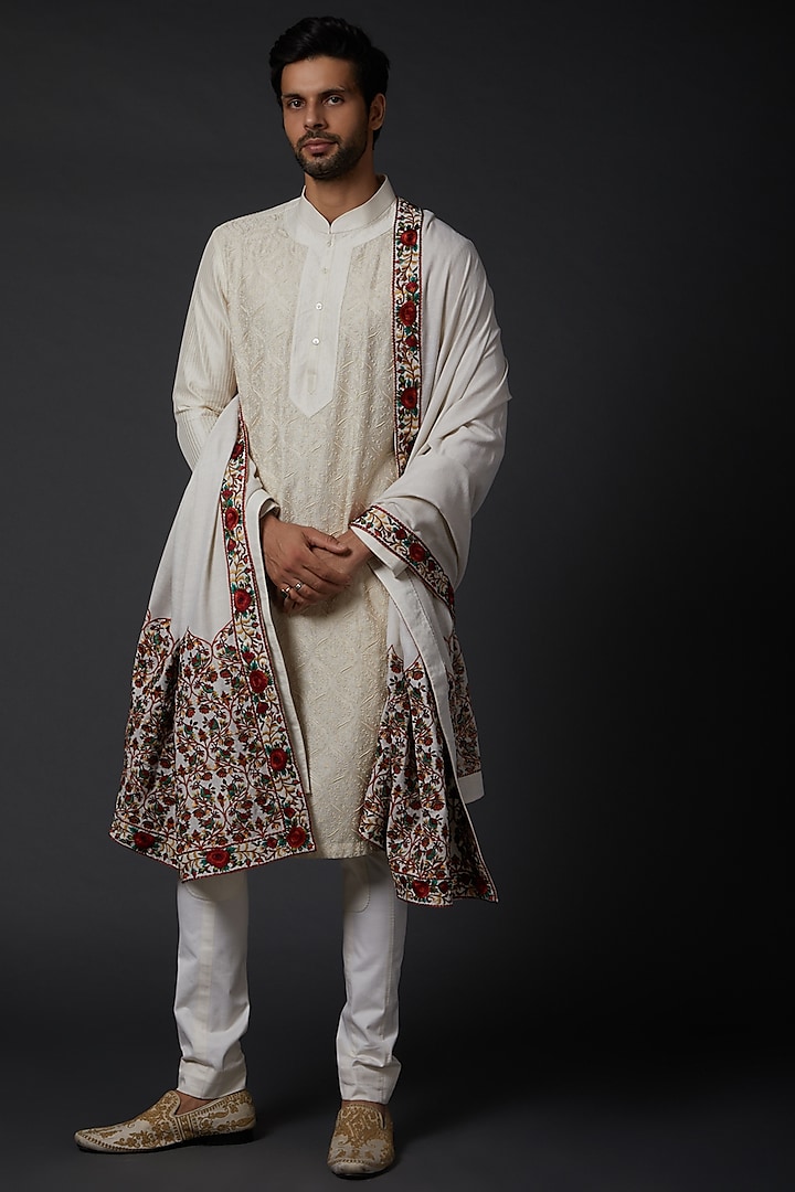 Ivory Khadi Shawl by Rohit Bal Men