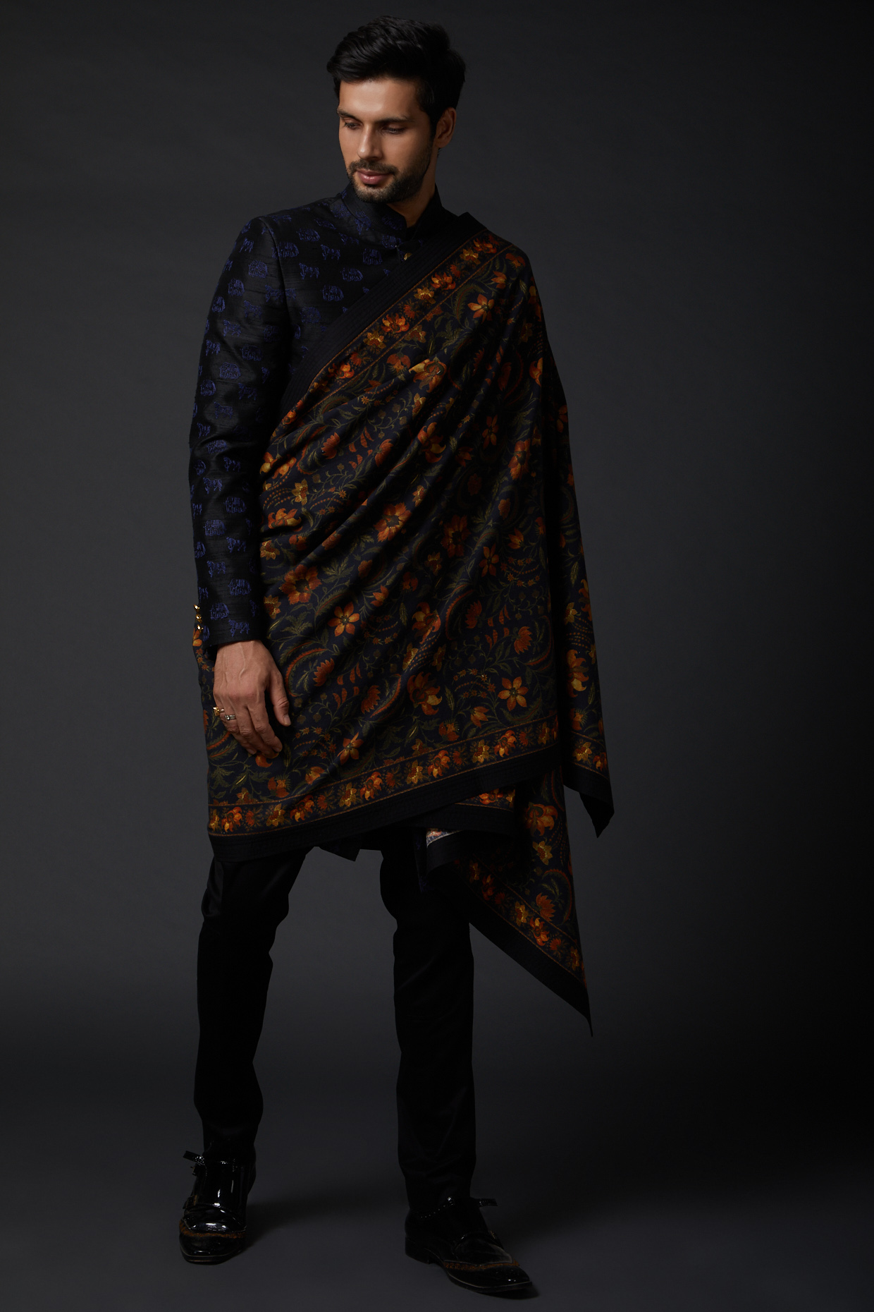 Indigo Blue Digital Printed Shawl by Rohit Bal Men at Pernia's Pop Up Shop