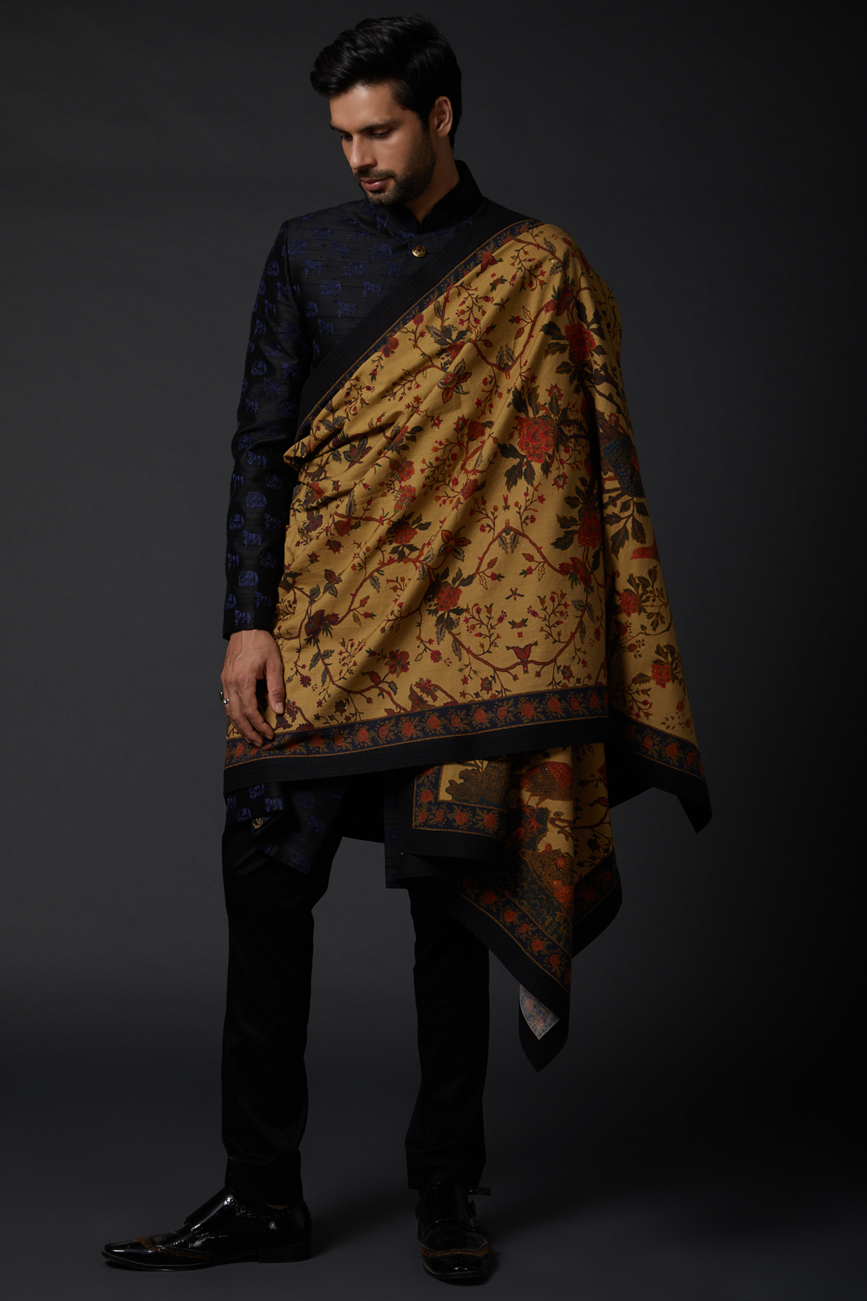 Beige Printed Khadi Shawl by Rohit Bal Men at Pernia's Pop Up Shop