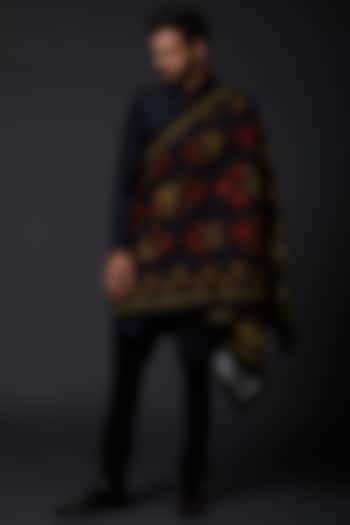Indigo Blue Khadi Shawl With Print by Rohit Bal Men at Pernia's Pop Up Shop