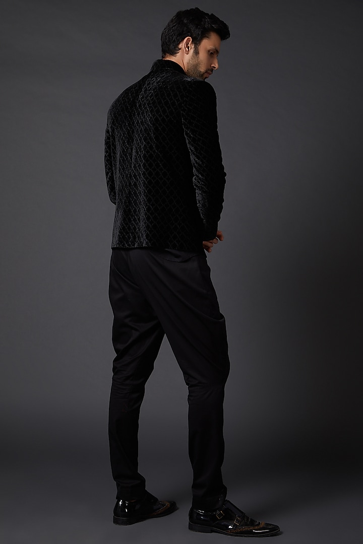 Black Silk Velvet Groom Bandhgala by Rohit Bal Men at Pernia's Pop Up Shop