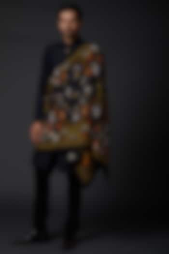 Indigo Blue Shawl With Digital Print by Rohit Bal Men at Pernia's Pop Up Shop