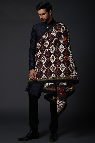 Ivory Shawl With Print by Rohit Bal Men