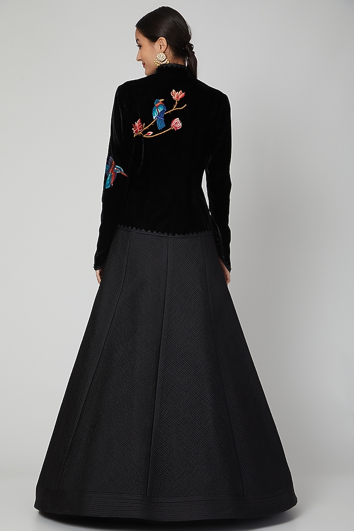 Black Machine Embroidered Jacket by Rohit Bal at Pernia's Pop Up Shop