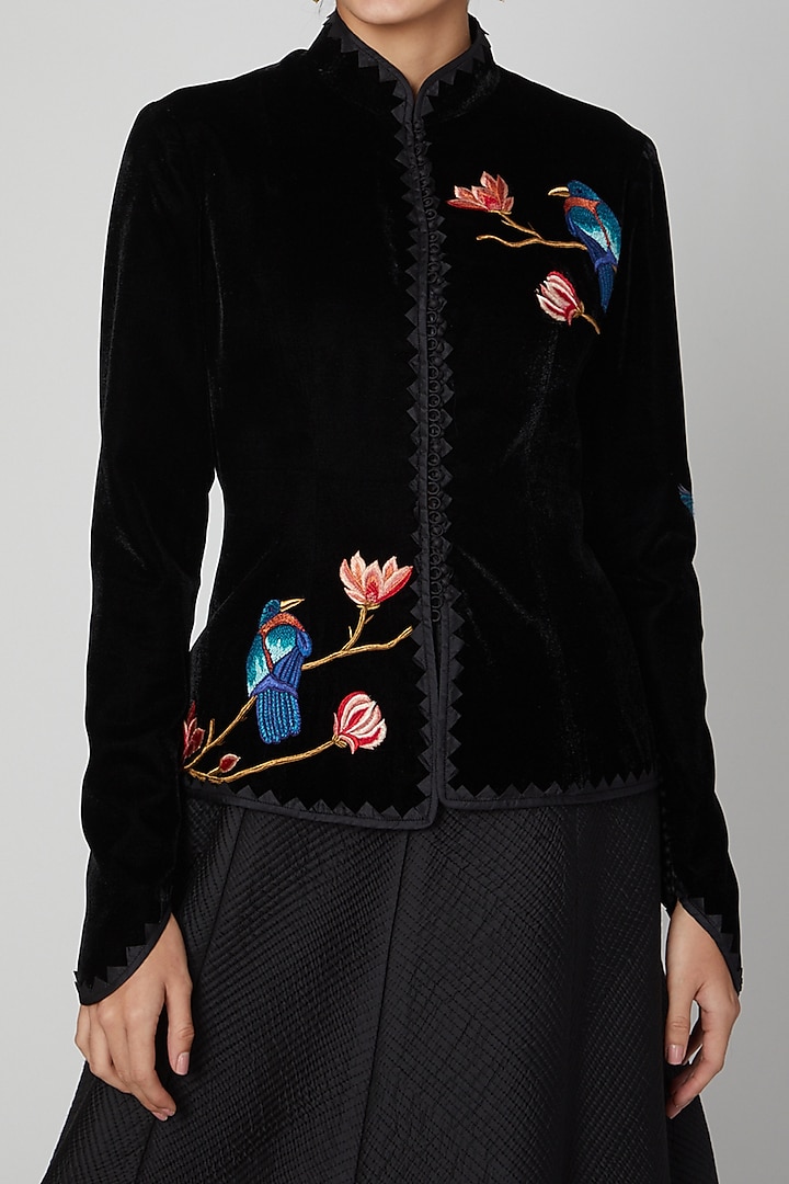 Black Machine Embroidered Jacket by Rohit Bal at Pernia's Pop Up Shop