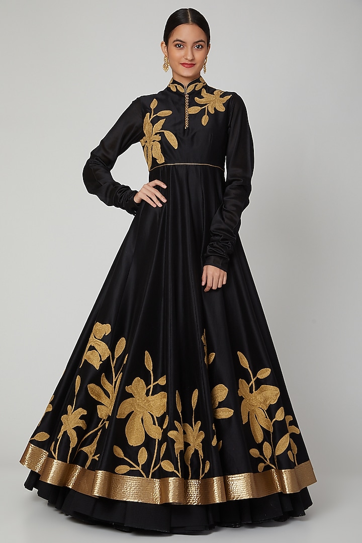 Black Printed Kurta Skirt Set by Rohit Bal