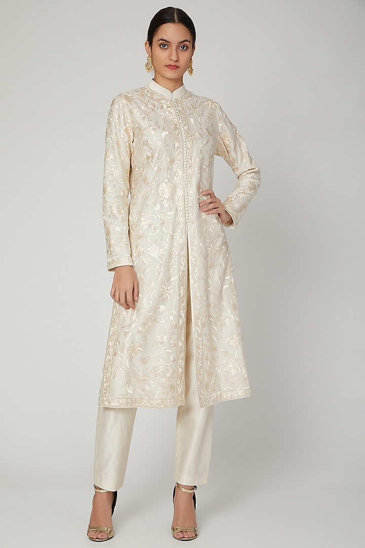 Ivory Embroidered Kurta With Pants by Rohit Bal